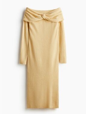 H&M Off-Shoulder Twist Knit Dress in Pale Yellow